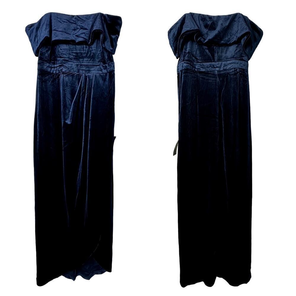 Lulu's Dress I'm Enchanted Velvet Off Shoulder Maxi Party Cocktail Navy Blue S